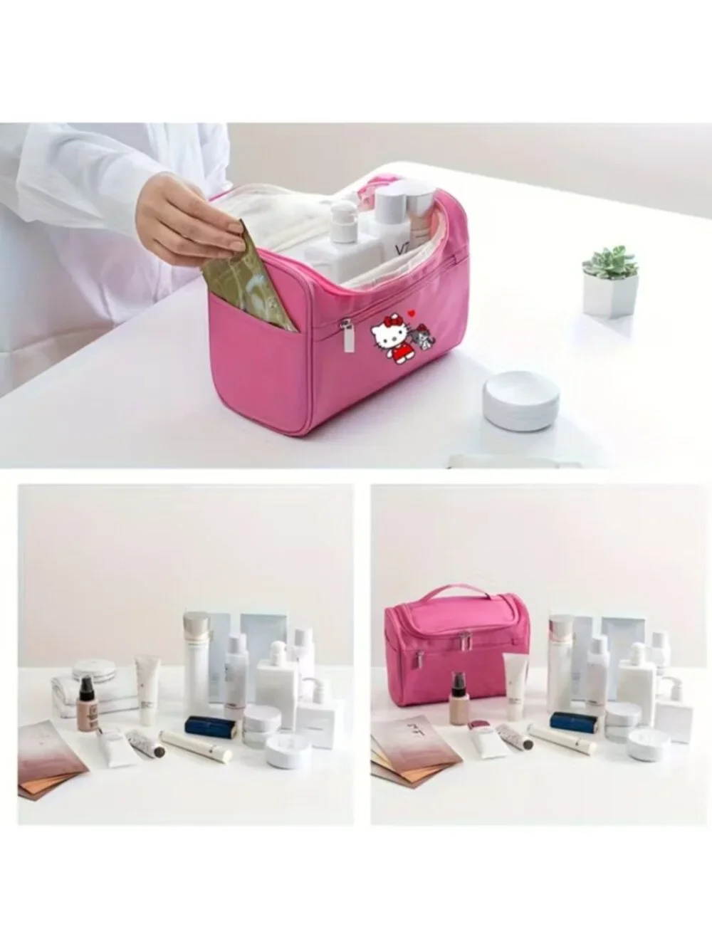 Hello Kitty Pink Travel Toiletry Bag Hanging Makeup Organizer Cosmetic Case